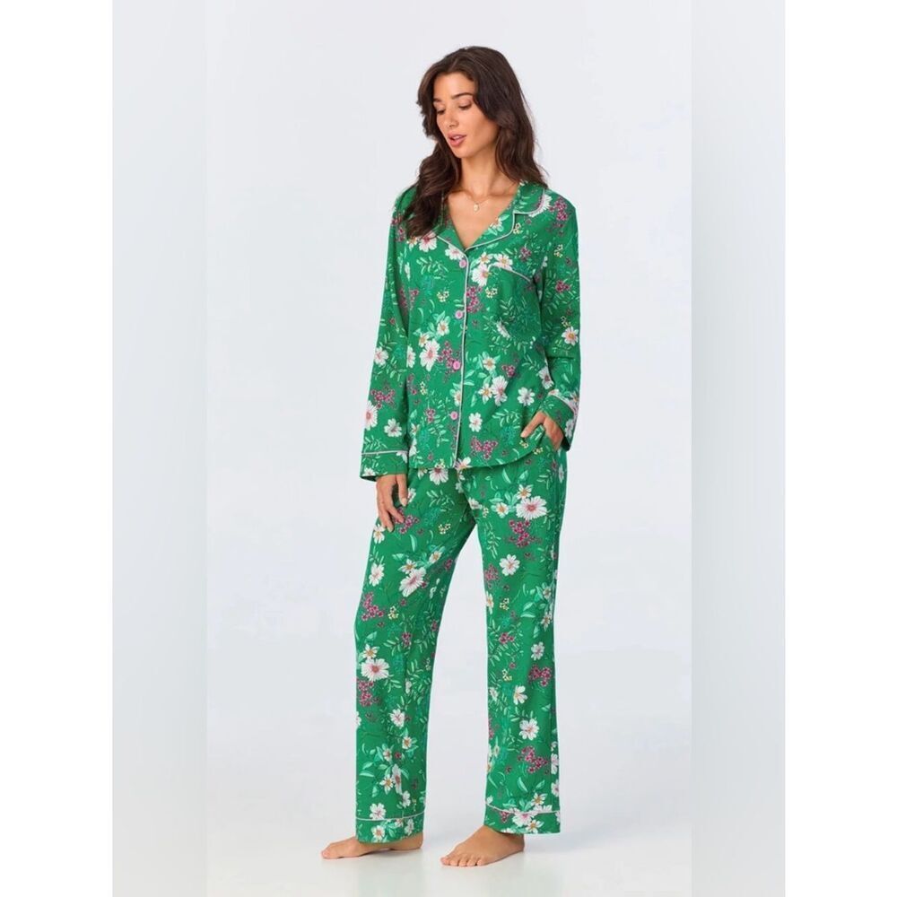 BedHead Pajamas Floral Cotton PJ Set Green Pink Size S